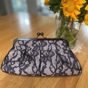 Gray Silk Clutch with Navy Lace